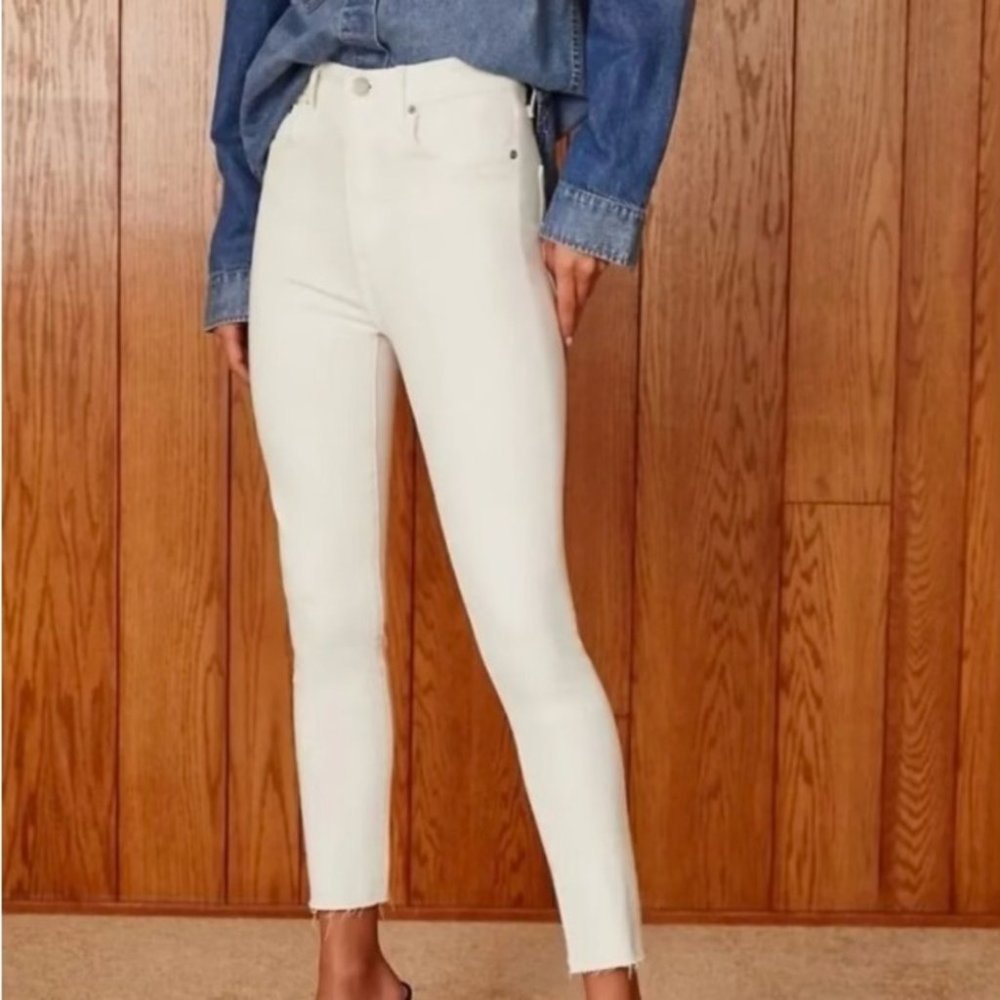 Aritzia Denim Forum The Lola High Rise Skinny Crop White Jeans size 27 - Picture 1 of 6